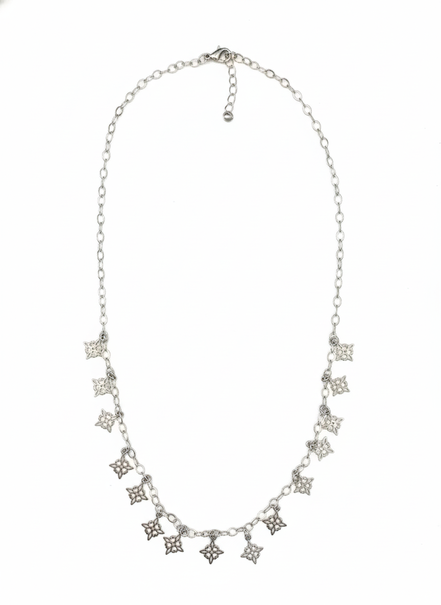 Collar de Plata .925 con Dijes Florales Colgantes