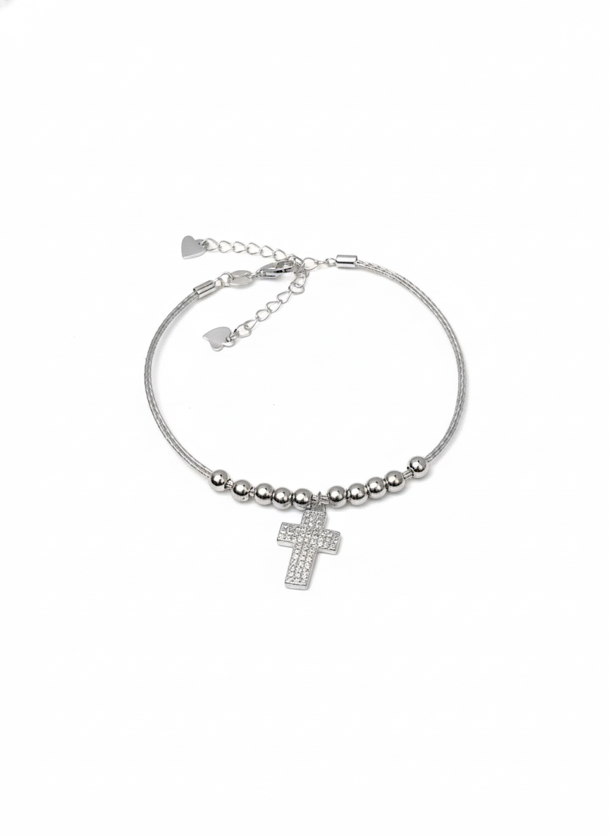 Pulsera con cruz y cristal cortado