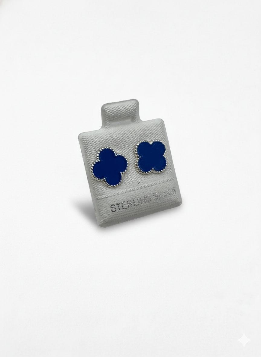 Aretes trébol azul en plata sterling