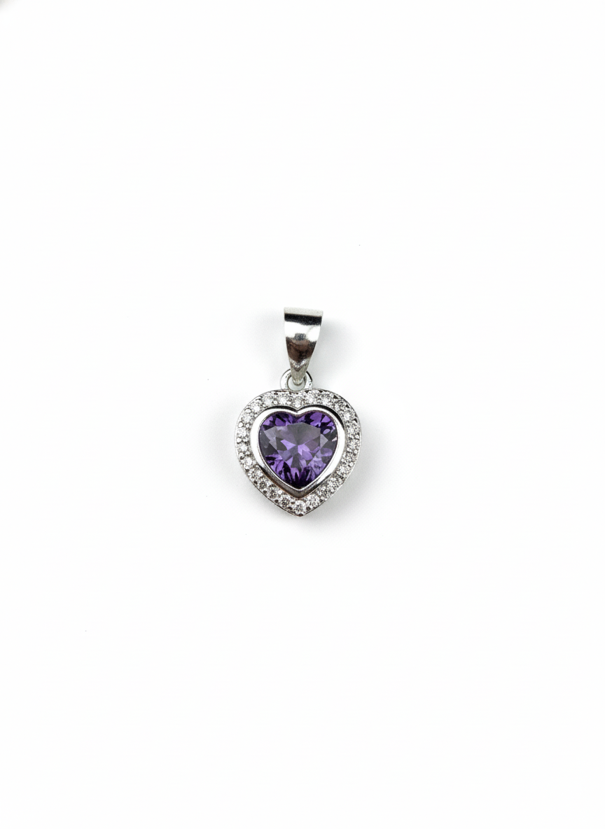 Dije Corazón en Plata .925 con Zirconia Morada